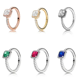 

6 Color 1 Pcs Women 925 Sterling Silver Rings Jewelry Square Zircon Style Ring for Women