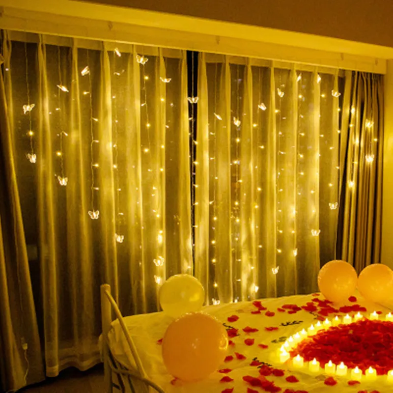 1.4*2.5M LED Heart Light String Love Curtain Lamp Christmas Fairy Tale Lights Wedding Wreath 8 Modes Dimming Box | Освещение