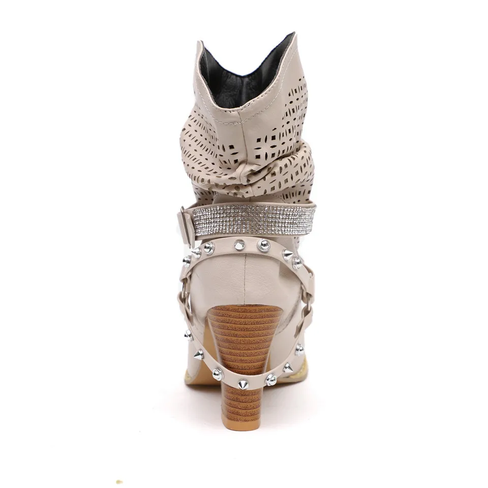 LIN KING/модные женские ботинки в байкерском стиле со стразами; ботинки с заклепками в стиле ретро; короткие ботинки в стиле панк; женские ботинки до середины икры; большие размеры; Botas