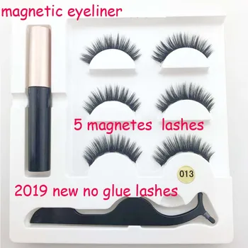 

2019 No glue eyelashes 5 Magnet Eyelash Magnetic False Eyelashes Waterproof Magnetic Eyeliner Handmade Easy to Wear