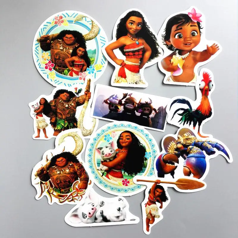 

11pcs/Lot Baby Moana Cartoon Brand Kids Stickers For Luggage Suitcase Skateboard Motor Car Pegatinas Adesivi Waterproof Stickers