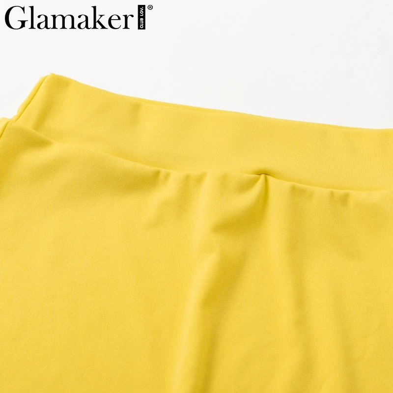 Glamaker костюм из двух частей в горошек сексуальное платье женское прозрачное желтое облегающее платье vestidos элегантное укороченное Сетчатое платье с высокой талией для вечеринок