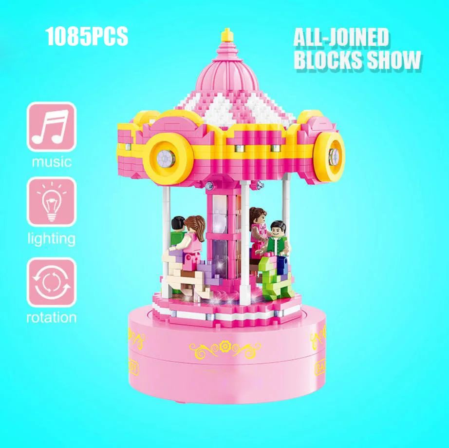 

Funny Amusement park music box nanoblock Carousel bricks merry-go-round micro diamond building block education toys collection