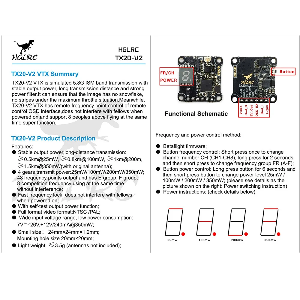 F440-TX20.V2 F4 Dron Flight Controller OSD 4in1 40A Blheli_S ESC 5.8G FPV RC Transmitter for Racing Drone RC Quadcopter Part (2)