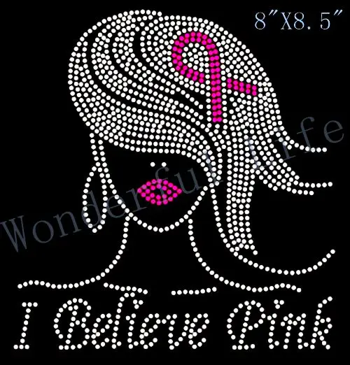 

Free shipping I BELIEVE PINK GIRL BREAST CANCER AWARENESS RHINESTONE TRANSFER
