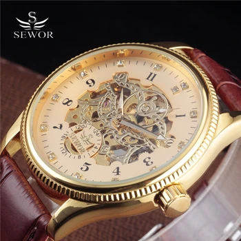 

SEWOR Big Dial Diamond Design Black Gold Watch Montre Homme Mens Watches Top Brand Luxury Relogio Male Skeleton Mechanical Watch