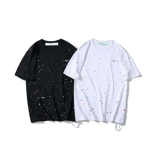 

OFF-WHITE OW 19ss spring and summer star splash ink graffiti Casual Cotton Round neck Short sleeve T-shirt