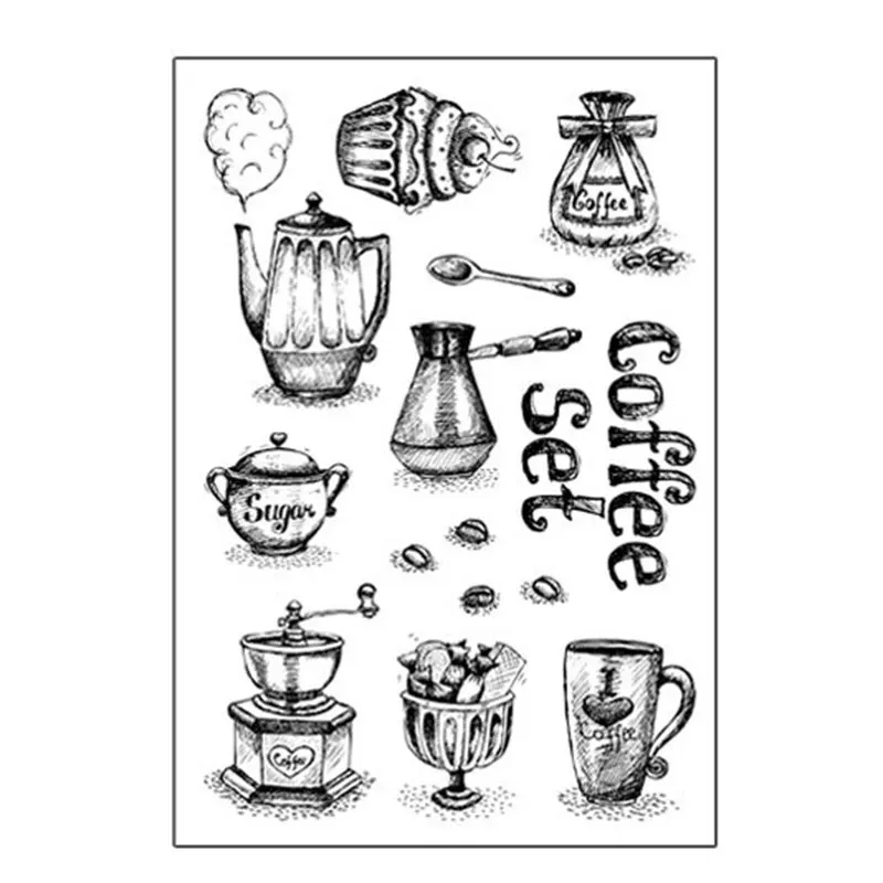 

Coffe set silicone transparent Clear Stamps for scrapbook DIY Photo album Rubber Stamps