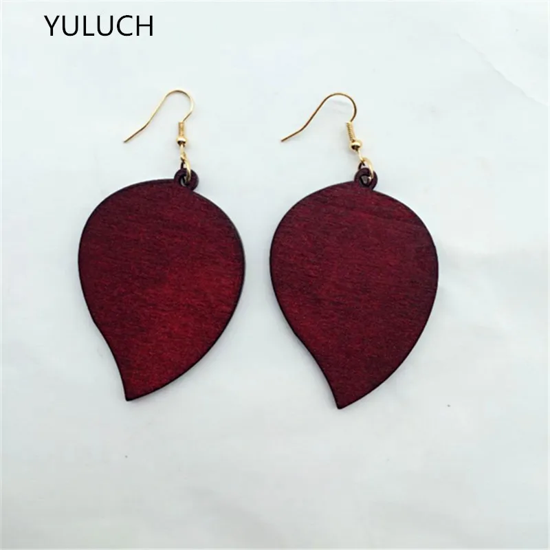 

good quality african Unfinished leaf design RED wood earrings jewelry pair 2016 new design personality latest