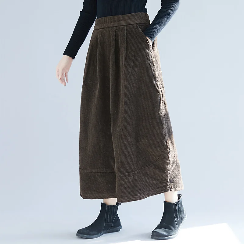 Женская модная длинная Вельветовая юбка размера плюс на осень и зиму, Женская однотонная Повседневная Свободная винтажная юбка-бутон с высокой талией
