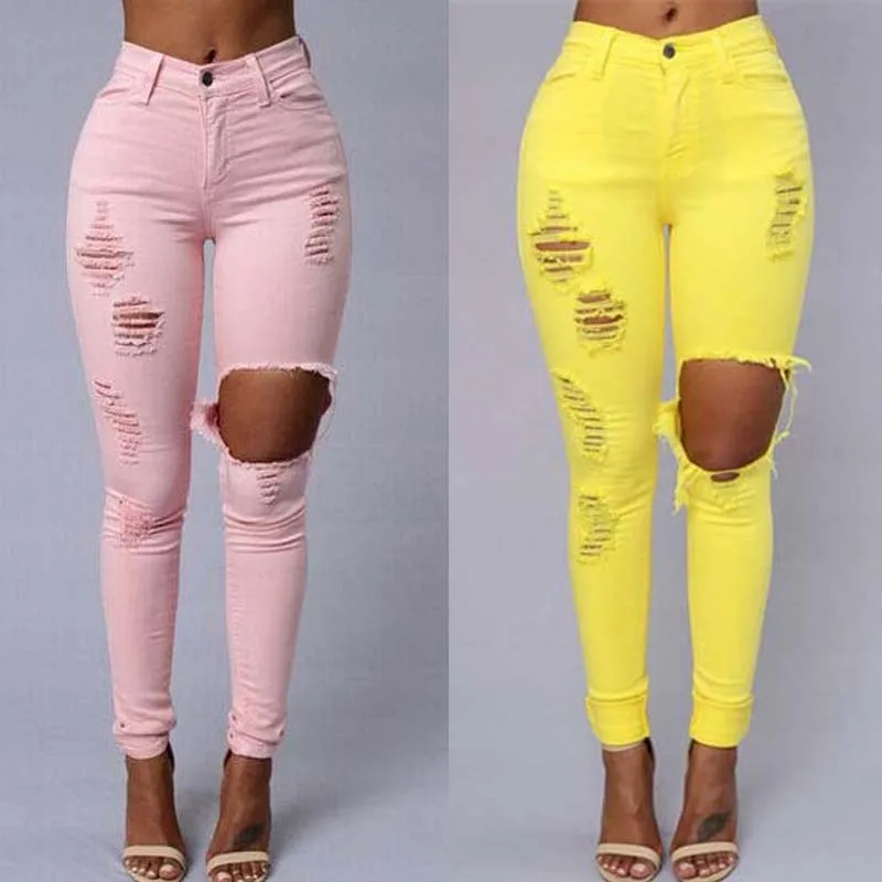 Heyouthoney boyfriend high waist women candy color elastic