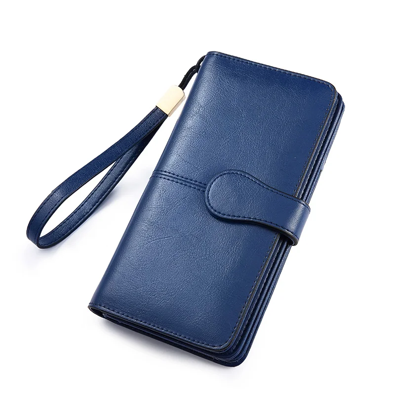 REALER женский кошелёк из сплит-кожи, модный длинный кошелёк для женщин, вместительный кошелёк - Цвет: Синий