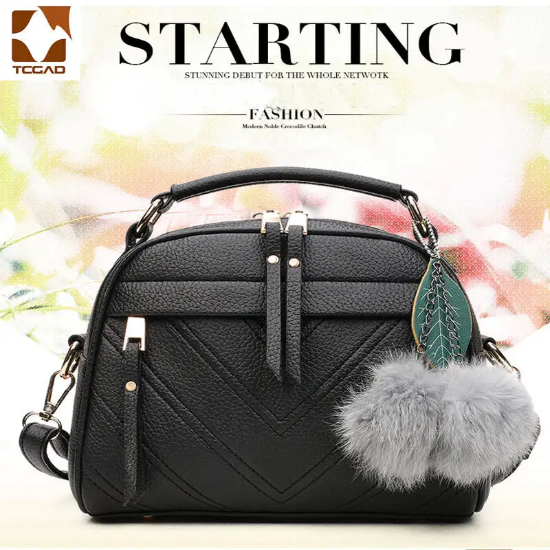 

Fashion PU Leather Handbag for Women 2018 New Girl Messenger Bags with Ball Toy Bolsa Female Shoulder Bags Ladies Party Handbags