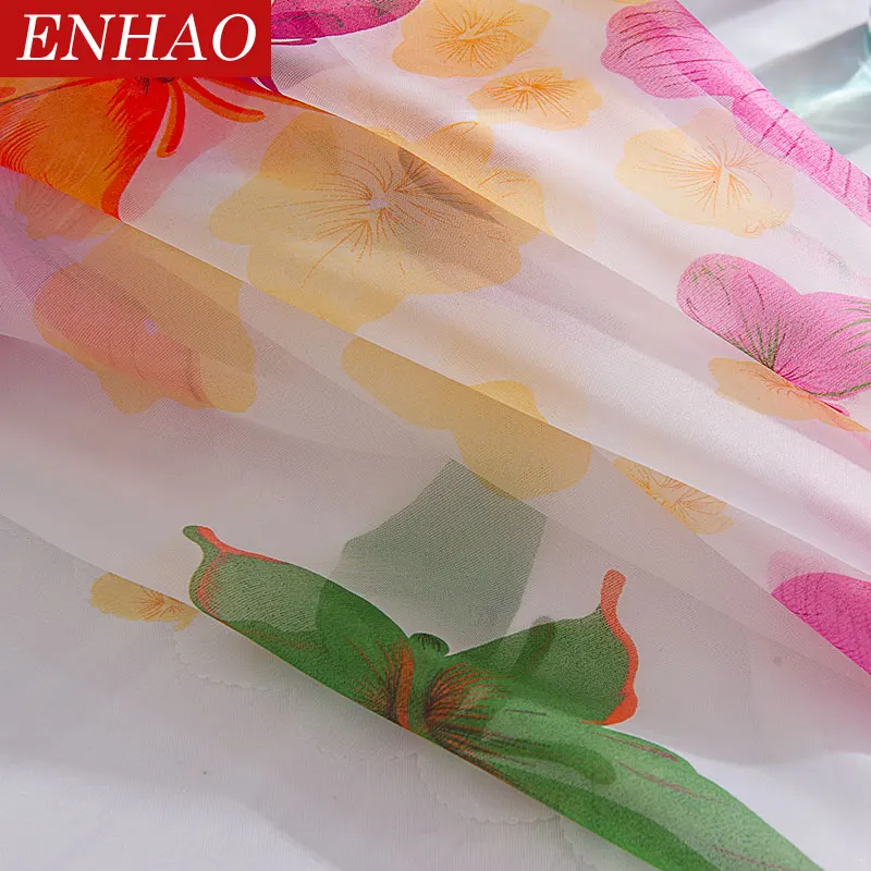 Короткие шторы ENHAO из тюля для кухни римские дизайнерские с бабочками прозрачные