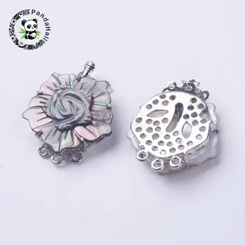 

1Set Black Shell Box Clasps Multi-strand Clasps with Brass Fndings, Metal, rose, 3/3 loop, 32x25x7mm, hole: 2mm and 3mm