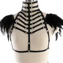 Перья Epaulette Высокий воротник жгут плеча крылья фестиваль унисекс горящий человек топ из ремешков Холтер танец рейв костюм черный
