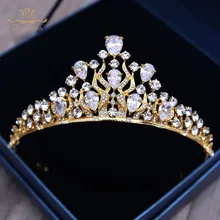 Bavoen European Brides Gold Hairbands Wedding Zircon Crystal Tiara Headwear Wedding Hair Jewelry