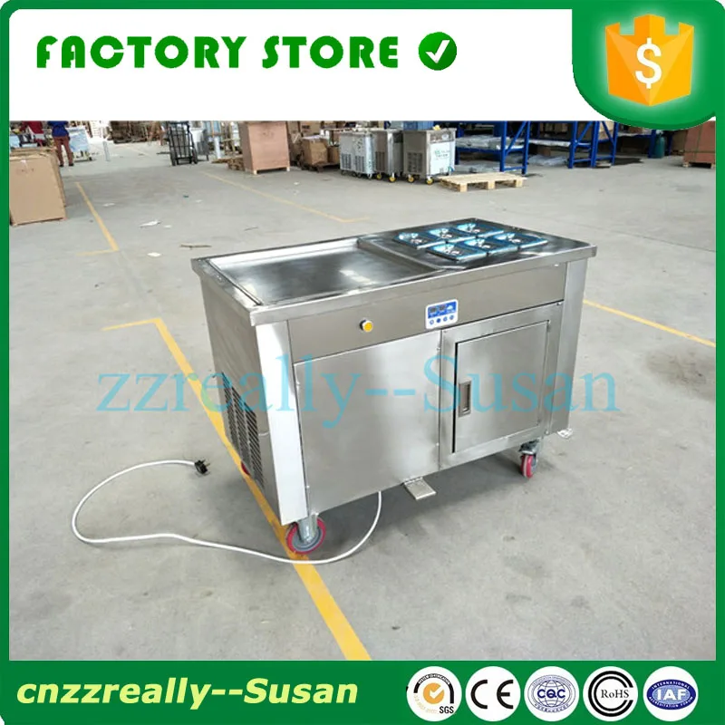 

New type Thailand single square pan wiht 6 food tanks fry fried fry ice cream making machine