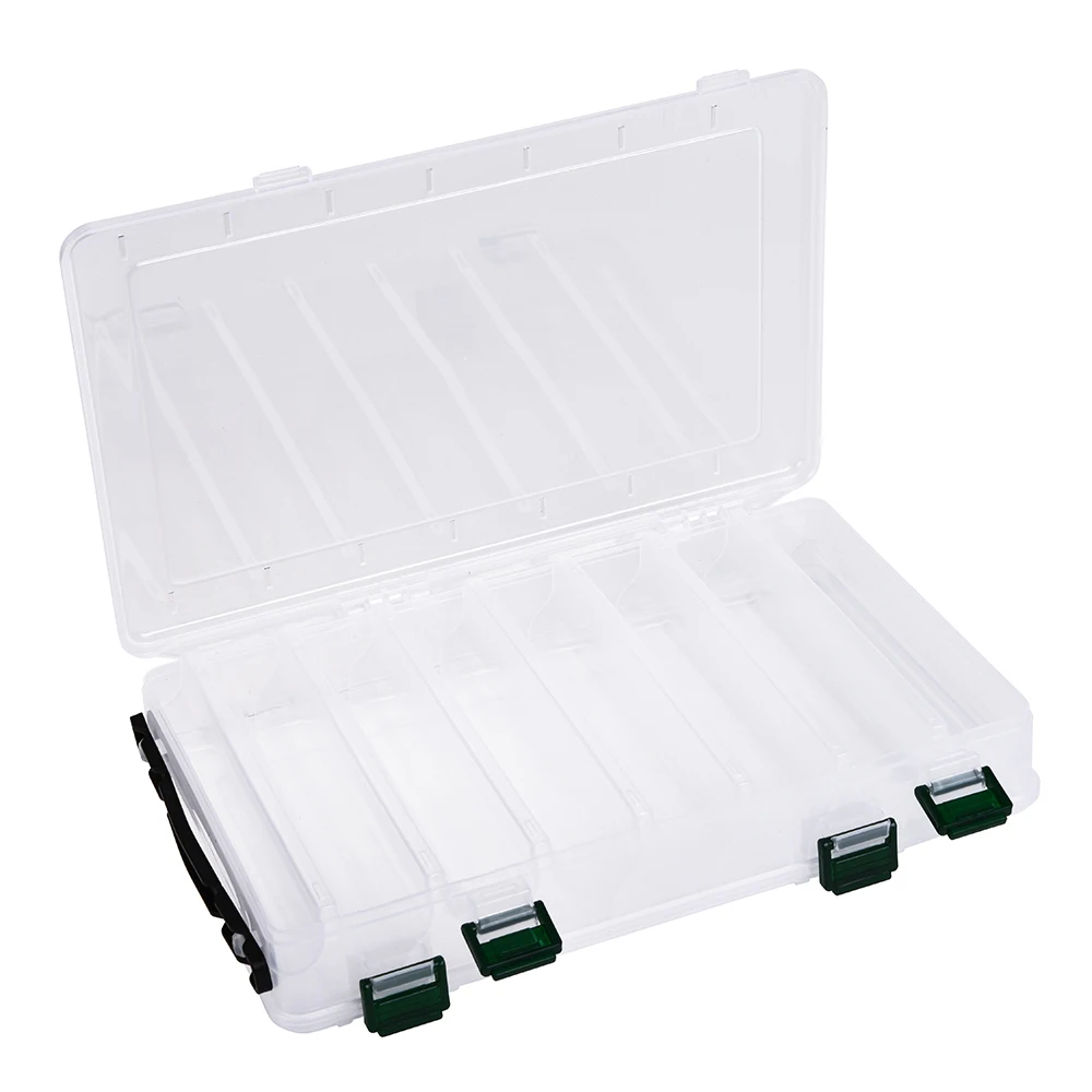 

20*17*4.7cm Fishing Lure Box Double Sided Strength Transparent Visible Plastic 10 Compartments with Drain Hole Fishing Tackle