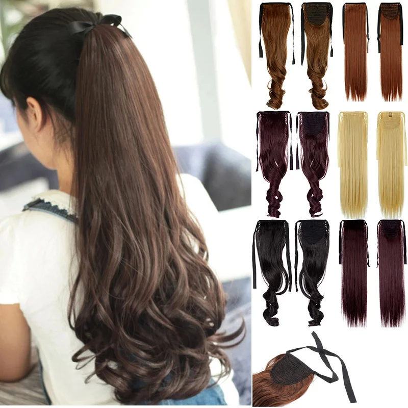 Woman Ponytail Fashion Hairpiece 18" 45cm Long Banding Curly Synthetic Hair Lady Ponytails Hairs Extension Girls Pony Tail