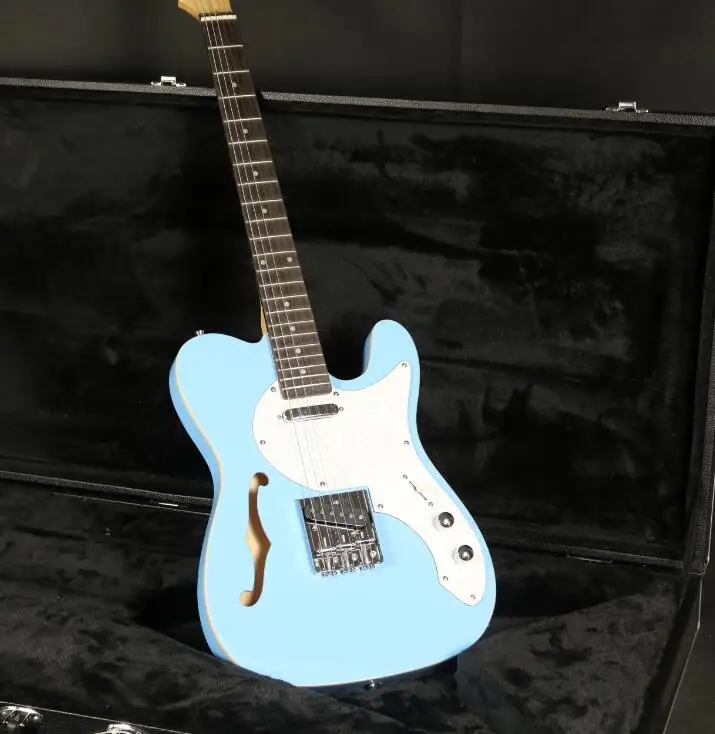 

Classical TL Electric Guitar F Hole Semi Hollow Body Humbuckers Pickups Fixed Bridge Blue Color Rosewood Fingerboard