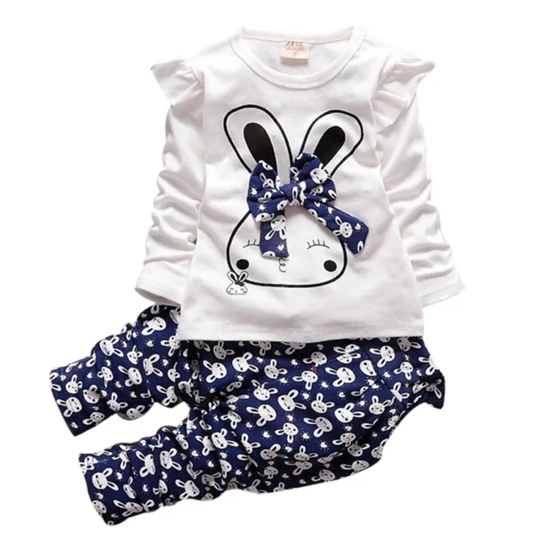 Autumn Children s Warm Clothing Set Cute Kids Girls Long Sleeve Carton Printed Rabbit Tops T