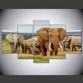 

5 Panel Modern Elephant Canvas Painting Canvas Art African Landscape Picture Cuadros Decoracion For Living Room IM-207