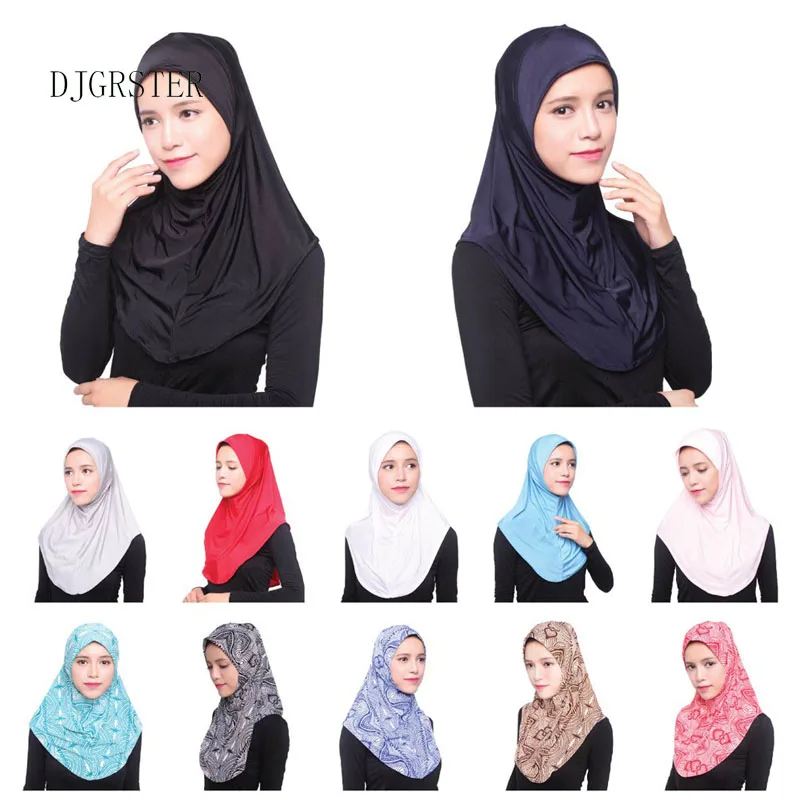 

DJGRSTER Muslim Hijab Islamic Jersey Turban Women Black Ninja Underscarf Caps Instant Head Scarf Full Cover Inner Coverings