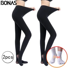 BONAS 2pcs/lot Winter Warm Tights Get FREE Gift Women High Elastic Pantyhose Sexy Autumn Winter Velvet Female Tights Plus Size