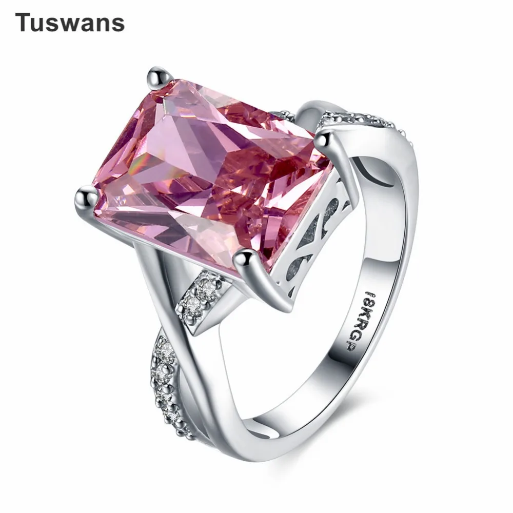 Роскошное кольцо Cuboid с большим розовым Цирконом серебряного цвета от Swarovski для
