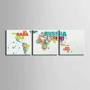 

Free Shipping MINI SIZE E-HOME Alphabet Map Clock in Canvas 3pcs wall clock