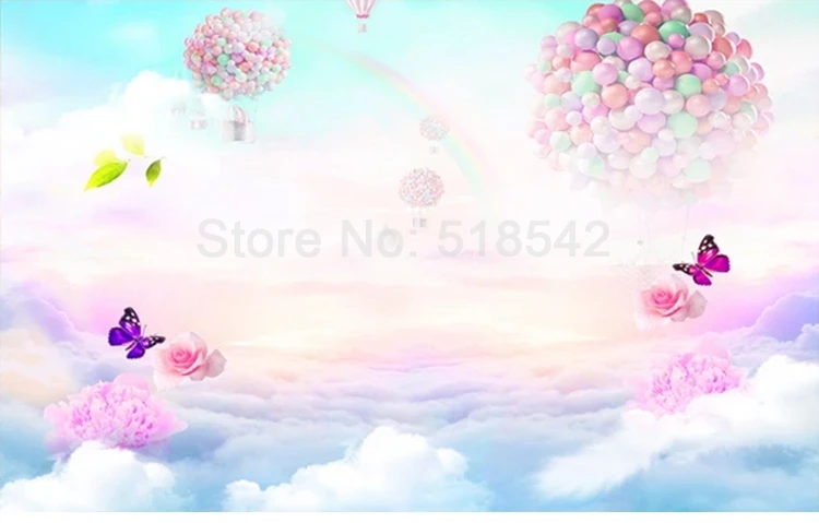 Пользовательские Настенные обои для детской комнаты цветок воздушный шар с принтом "Бабочки" Радужное небо Детская Спальня украшение стены 3D фото обои