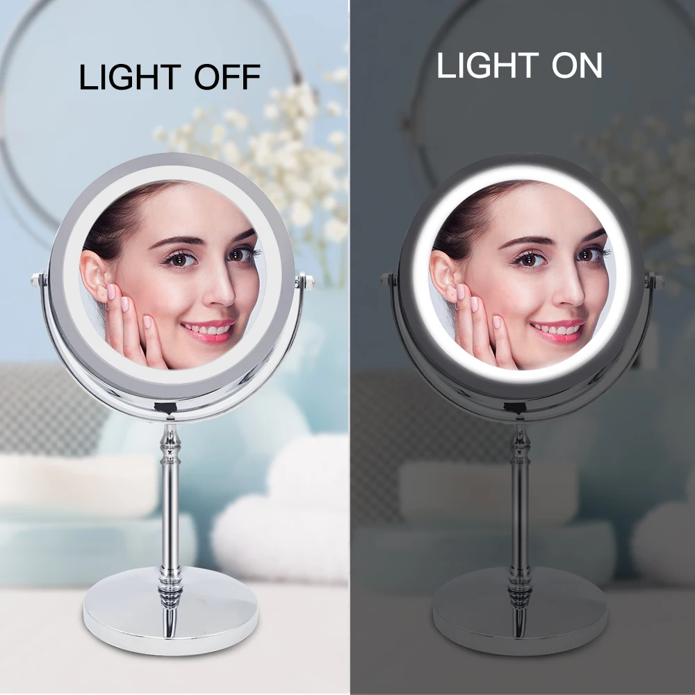 10X Magnifying Makeup Mirror With LED Light Cosmetic Mirrors Round Shape Desktop Vanity Mirror Double Sided 4