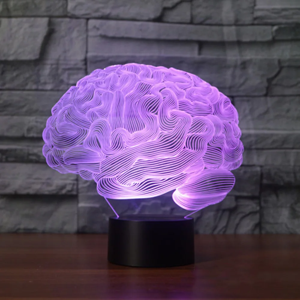 Мозг Форма 3D иллюзия Лампа 7 цветов изменить сенсорный переключатель светодиодный ночник акриловые настольная лампа Атмосфера лампы
