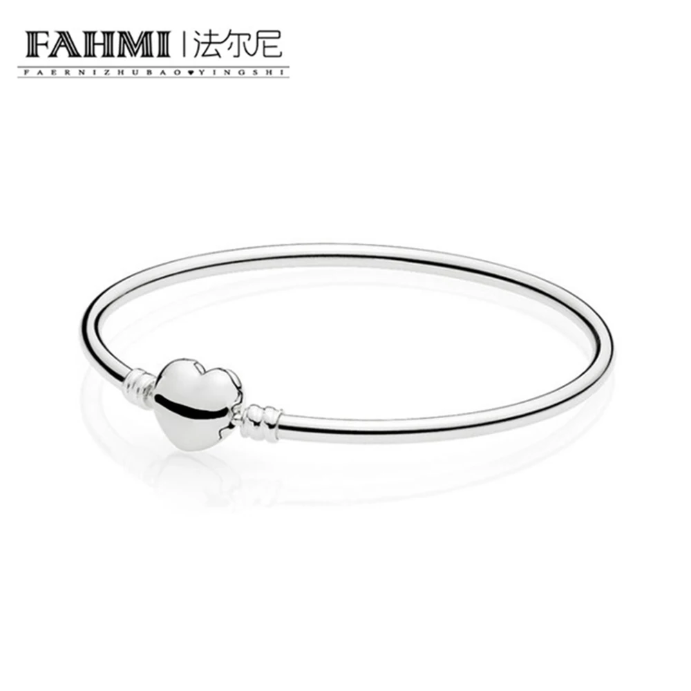 

FAHMI 100% 925 Sterling Silver 1:1 Original 596268 MOMENTS STERLING SILVER BANGLE WITH LOGO HEART CLASP Women's Gemstone Jewelry