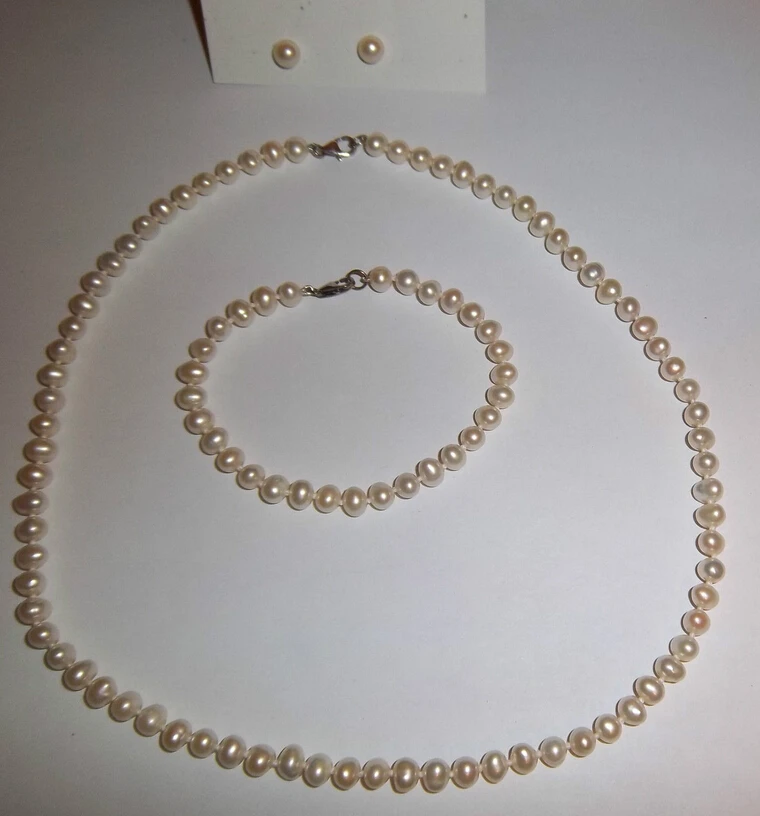 

ddh001131 Silver White Pearl Clasp Necklace Bracelet & Stud Earrings Set