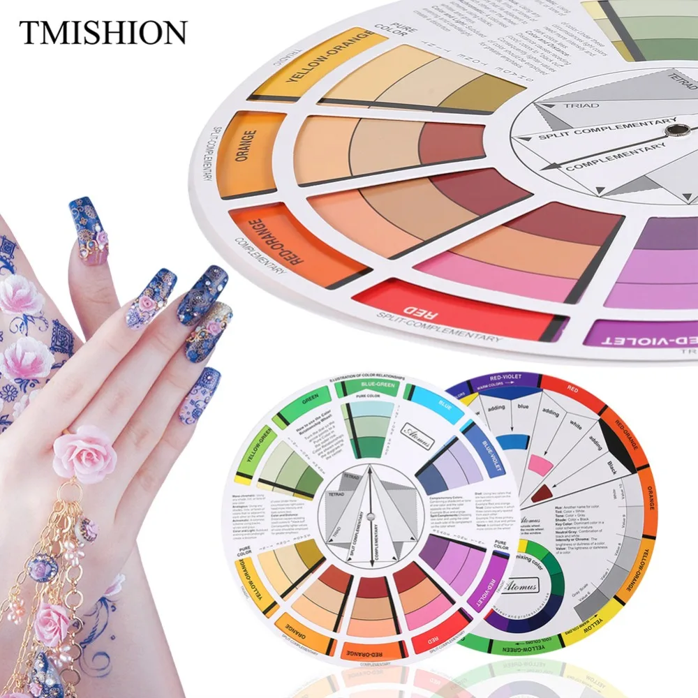 

Professional Tattoo Nail Pigment 12 Color Wheel Paper Card Supplies Three-tier Design Mix Guide Round The Central Circle Rotates
