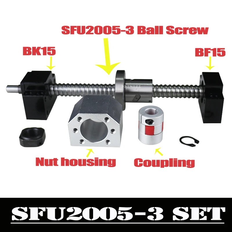 CNC Ballscrew набор: 20 мм ШВП SFU2005 конец обработанные + RM2005 шариковая гайка + BK15 BF15 конец Поддержка + муфта 6,35x12 мм для 2005
