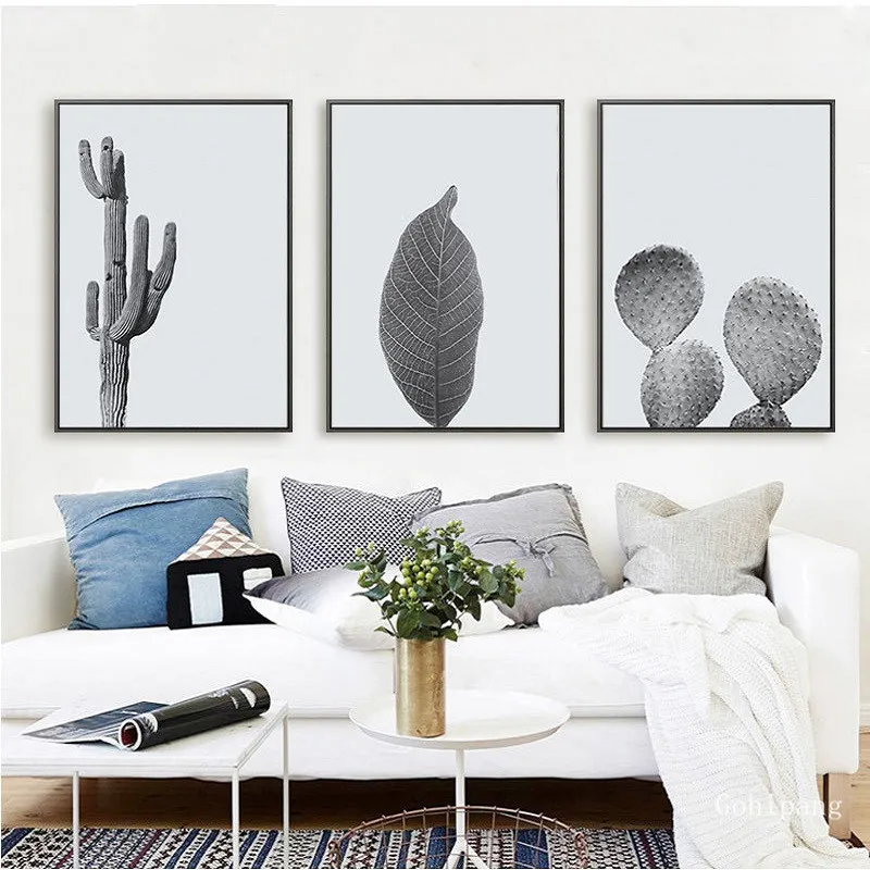 Nordic-Modern-Minimalist-Black-and-White-Cactus-Canvas-Paintings-Lonely-Leaf-Poster-Print-Wall-Art-Pictures