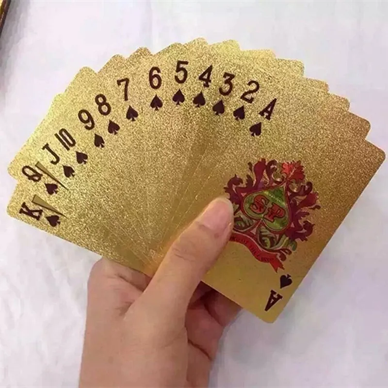 Новинка 1 колода пластиковые водостойкие черные золотые игровые карты дорожные