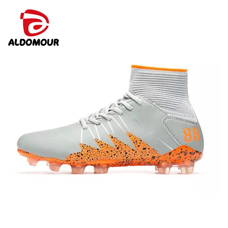 ALDOMOUR Size 39-45 Men High Ankle Football Boots Turf Cheap Indoor Soccer Shoes Sneakers zw