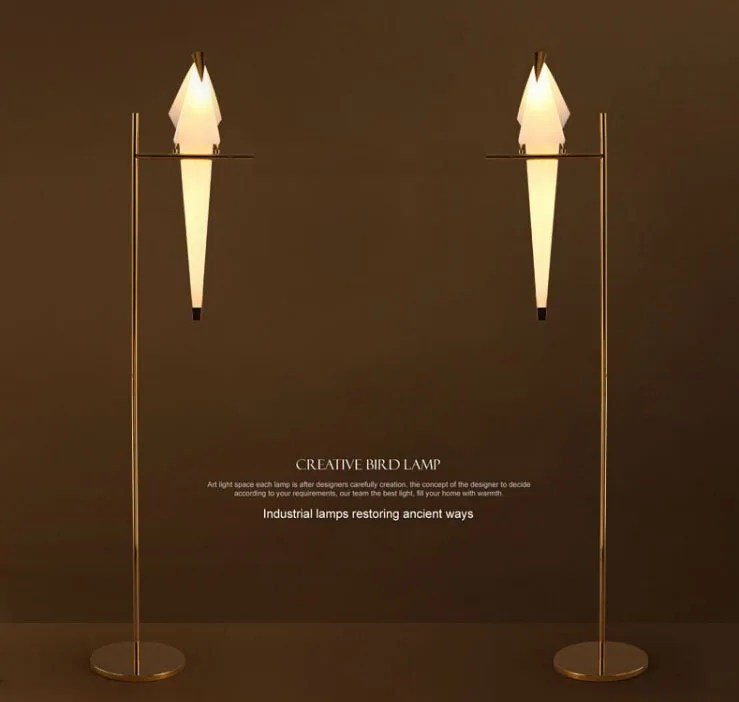

Modern Simple Bird LED Floor Lights Golden Iron Paper Crane Standing Lamp for Restaurant Livingroom Bedroom Indoor Decor Lamp