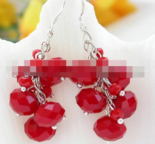 

free shipping 09306 red faceted crystal grape dangle earring