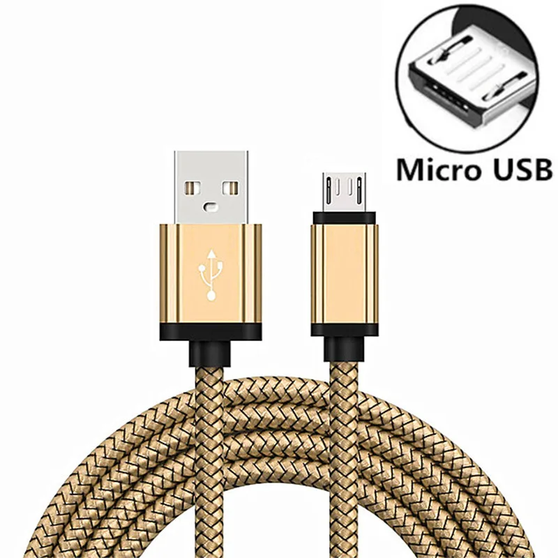 0,2 м 2 м металлические микро кабели для зарядного устройства USB для Xiaomi redmi Note 5 Plus 4x Note5 5A 6A S2 redmi 6 Pro Microusb Быстрая зарядка - Цвет: Золотой