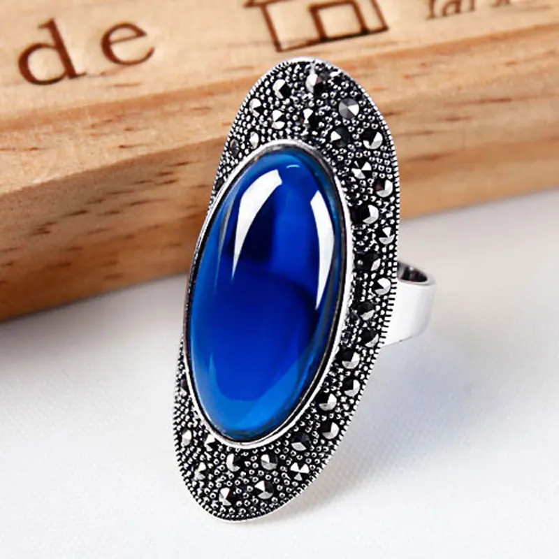 JIASHUNTAI Vintage 925 Sterling Silver Rings For Women Retro Big Wedding Rings Thai Silver Jewelry Female 4 Color
