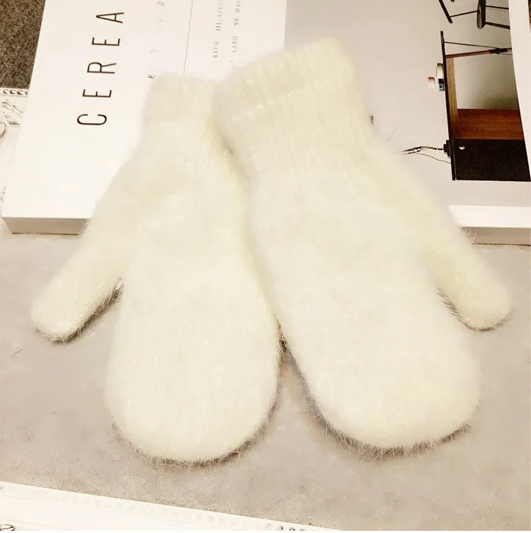 2015 Winter New Arrival Women Soft Wool rabbit hair Warm Knit Gloves Fashion Lovely Warmer Girls' candy color Mittens Gloves 17