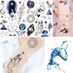 Детские наклейки для татуировок, космический корабль, женские боди-арт, астронавт, временная татуировка, галактика, Луна, мужские