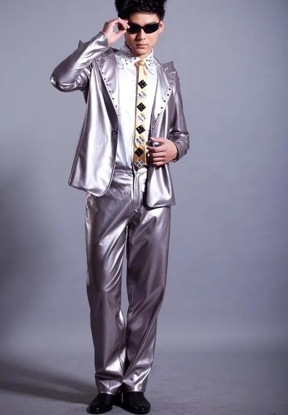 Англия серый заклепки сценический 1 костюмы мужской бейзер Пиджак Приталенный Блейзер terno masculino мужской пиджак настраиваемый