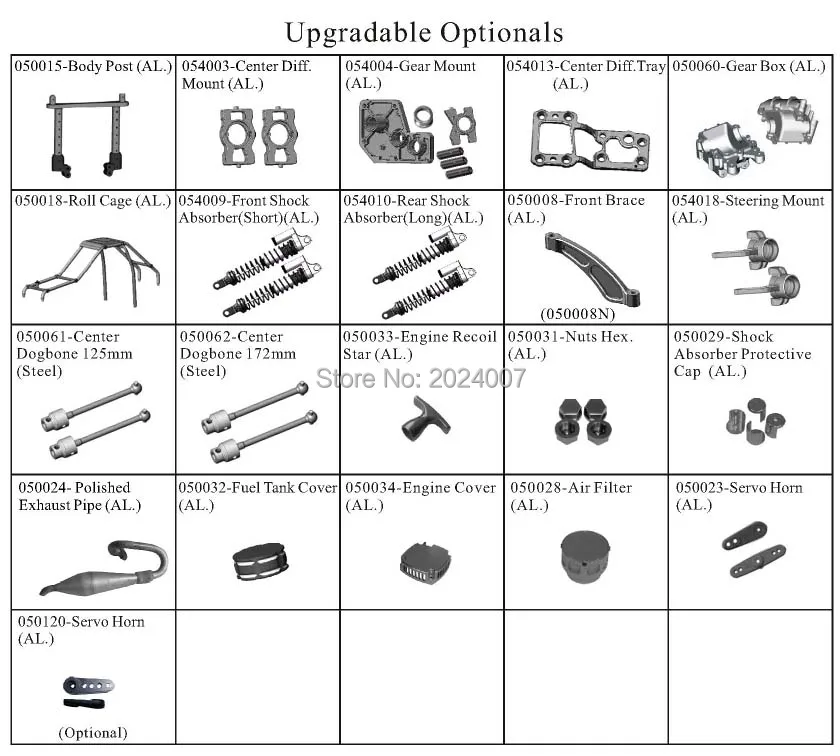 rc car upgradable aluminum spare parts for hsp 1/5 gas powered 4wd off road rtr truck 94050 (21 items) rc car upgradable aluminum spare parts for hsp 1/5 gas powered 4wd off road rtr truck 94050 (21 items)