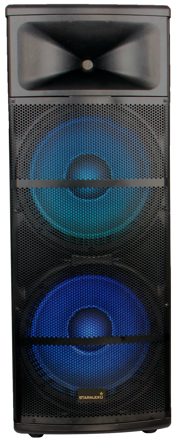 dual pro 5000W dual 15 powered pa party show speaker usb sd bluetooth led light 2ch vhf wireless microphone system